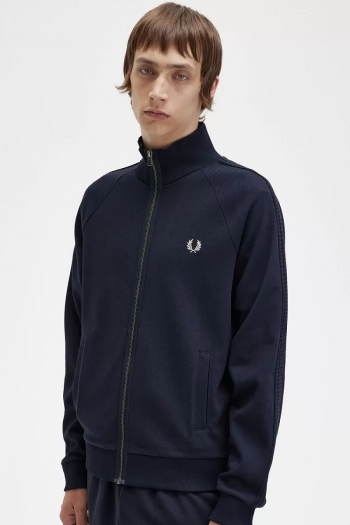 Fred Perry Knitted Tape Men’s Track Jackets Navy JGZUE8675