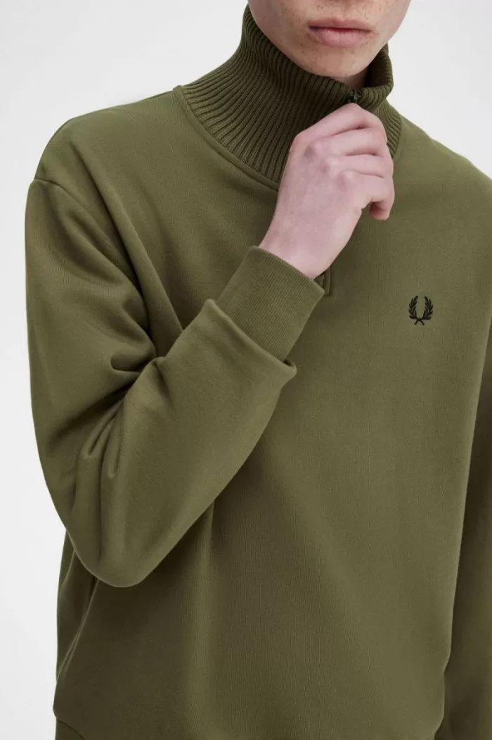 Fred Perry Knitted Trim Zip Neck Men’s Sweatshirts Uniform Green GUAML4570