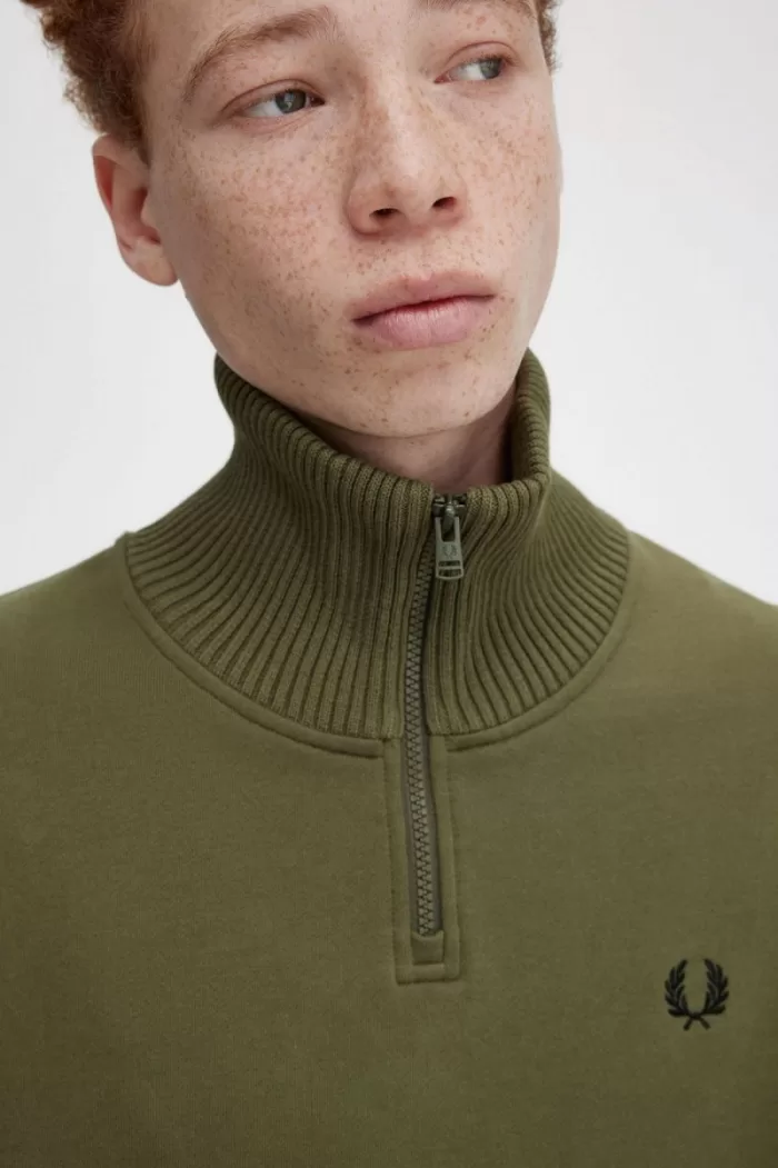 Fred Perry Knitted Trim Zip Neck Men’s Sweatshirts Uniform Green GUAML4570