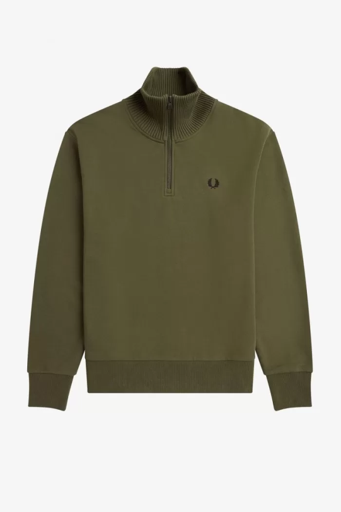 Fred Perry Knitted Trim Zip Neck Men’s Sweatshirts Uniform Green GUAML4570