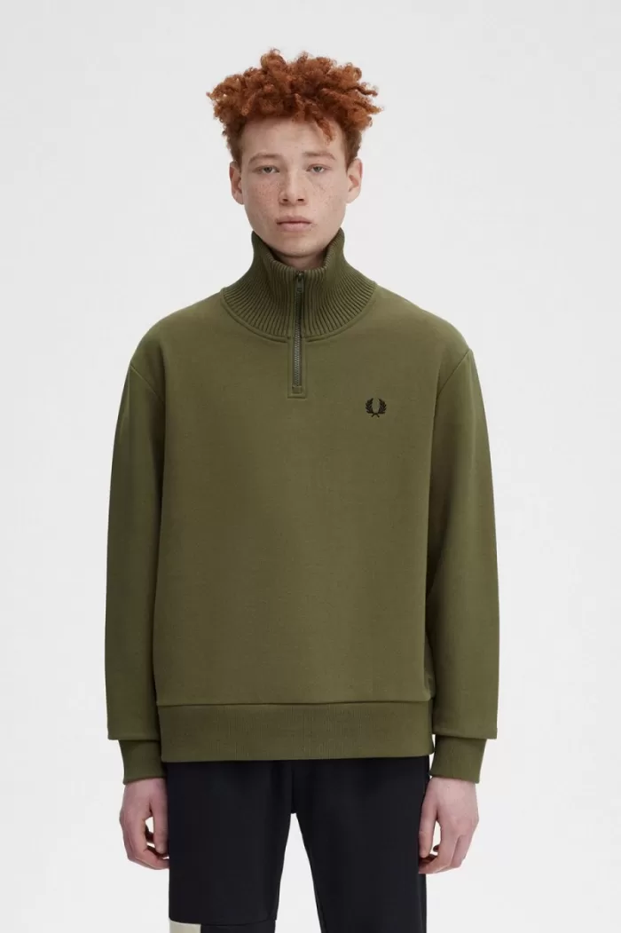 Fred Perry Knitted Trim Zip Neck Men’s Sweatshirts Uniform Green GUAML4570