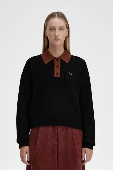 Fred Perry Knitted Women’s Shirt Black OIPXJ2357