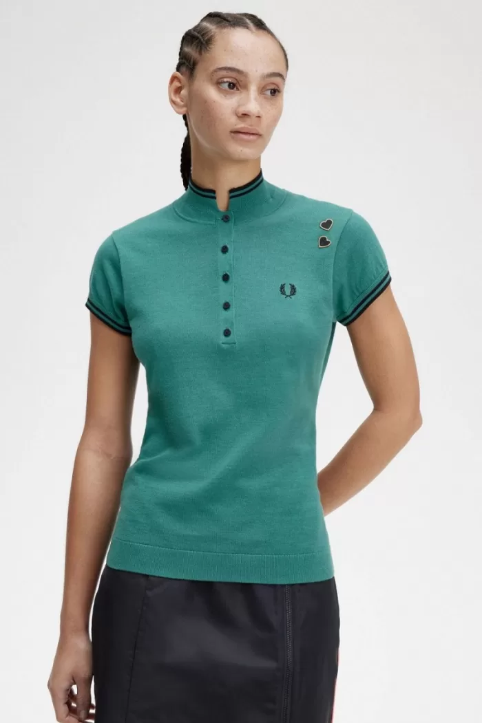 Fred Perry Knitted Women’s Shirt Deep Mint FEPDB1890