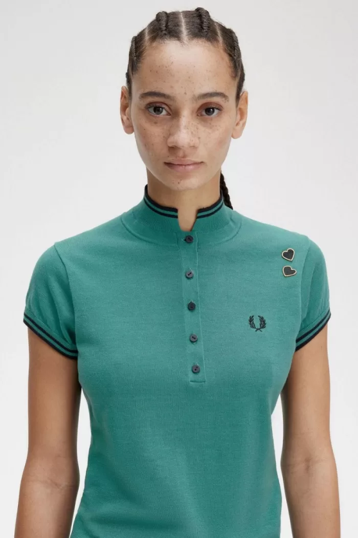 Fred Perry Knitted Women’s Shirt Deep Mint FEPDB1890