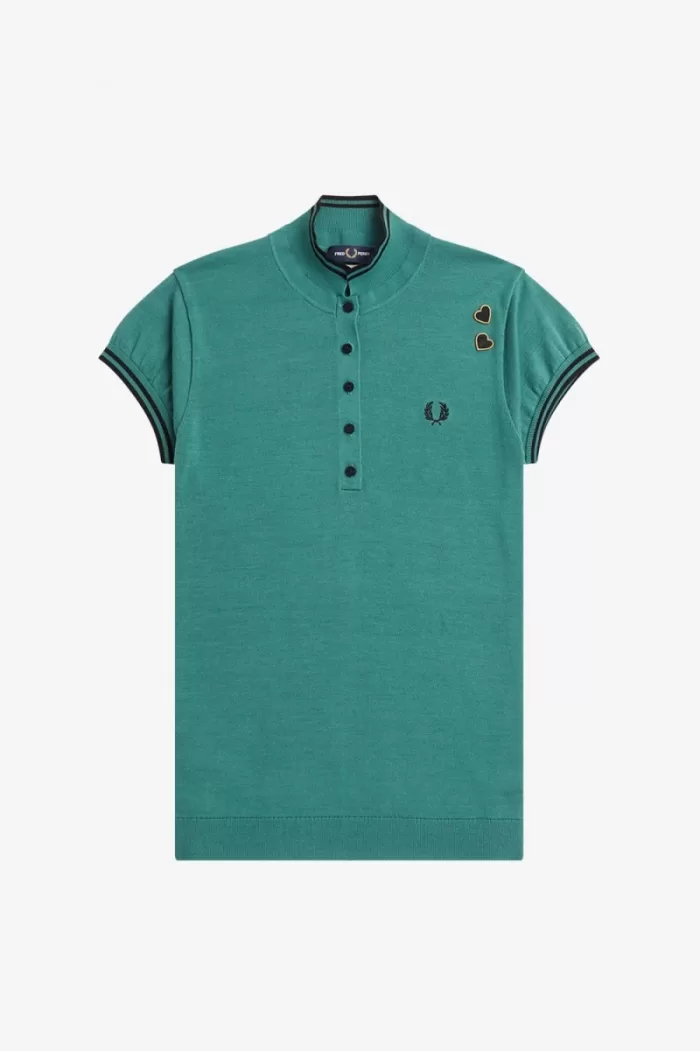 Fred Perry Knitted Women’s Shirt Deep Mint FEPDB1890