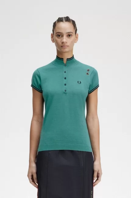 Fred Perry Knitted Women’s Shirt Deep Mint FEPDB1890