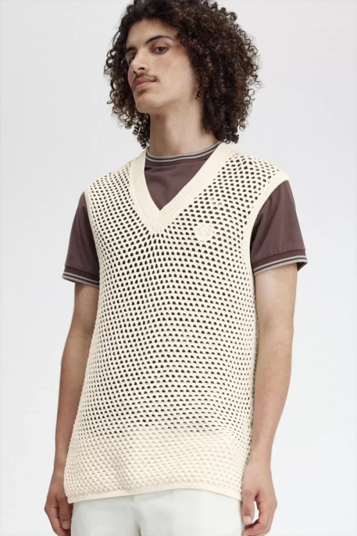 Fred Perry Lace Knit Men’s Tanks Beige QZSET8315