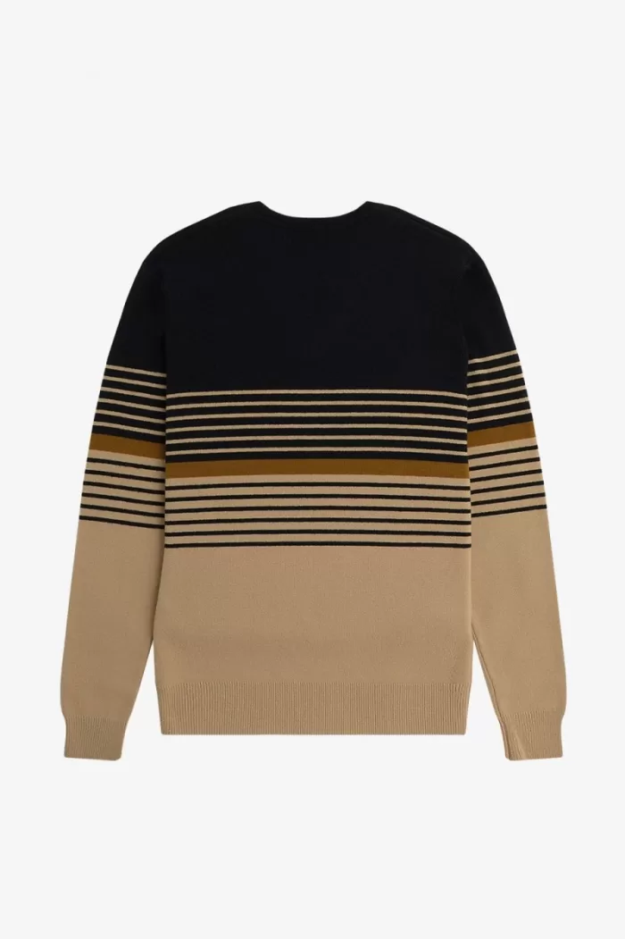 Fred Perry Lambswool Striped Men’s Jumper Khaki EVLGH9038