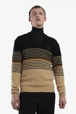 Fred Perry Lambswool Striped Men’s Jumper Khaki EVLGH9038