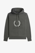 Fred Perry Laurel Wreath Grid Hooded Men’s Sweatshirts Field Green TDEIU5186