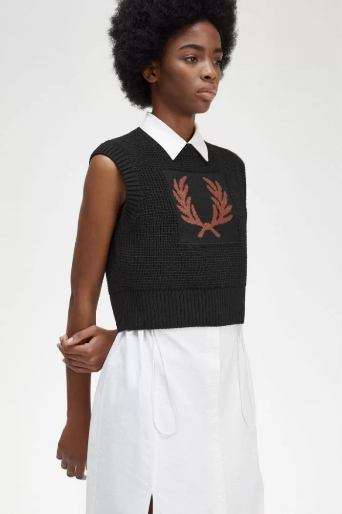 Fred Perry Laurel Wreath Knitted Women’s Tanks Black LOKNA6231