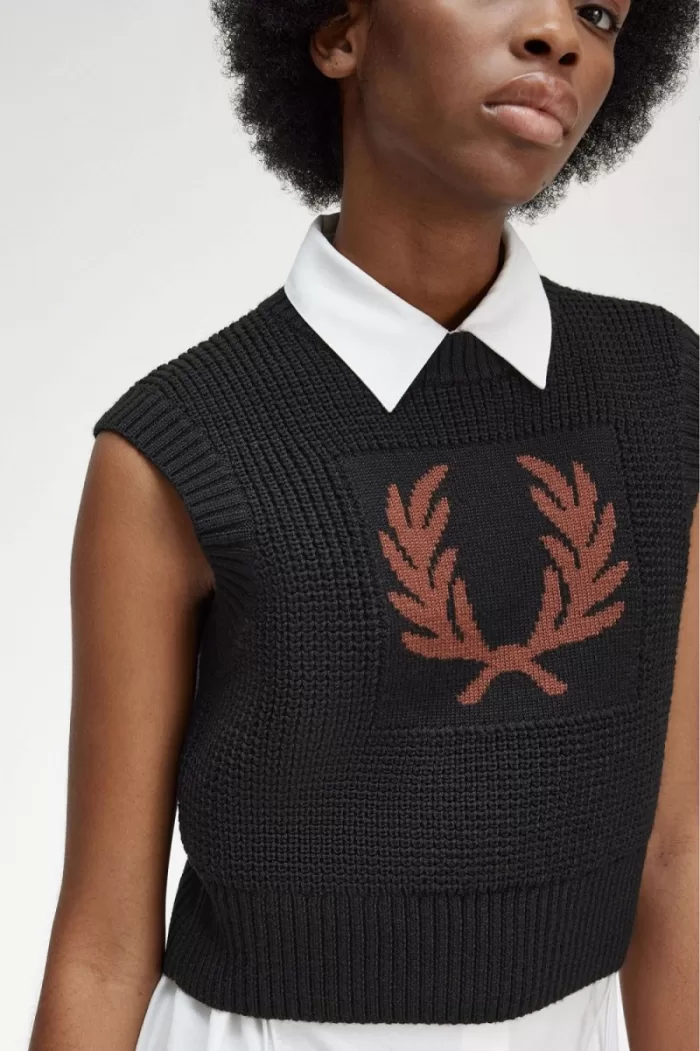 Fred Perry Laurel Wreath Knitted Women’s Tanks Black LOKNA6231