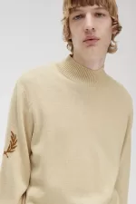 Fred Perry Laurel Wreath Mock Neck Men’s Jumper Oatmeal ZXARM9786