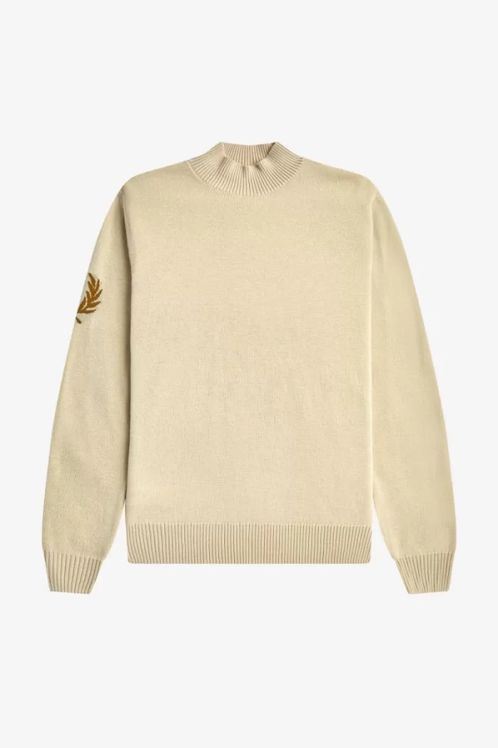 Fred Perry Laurel Wreath Mock Neck Men’s Jumper Oatmeal ZXARM9786