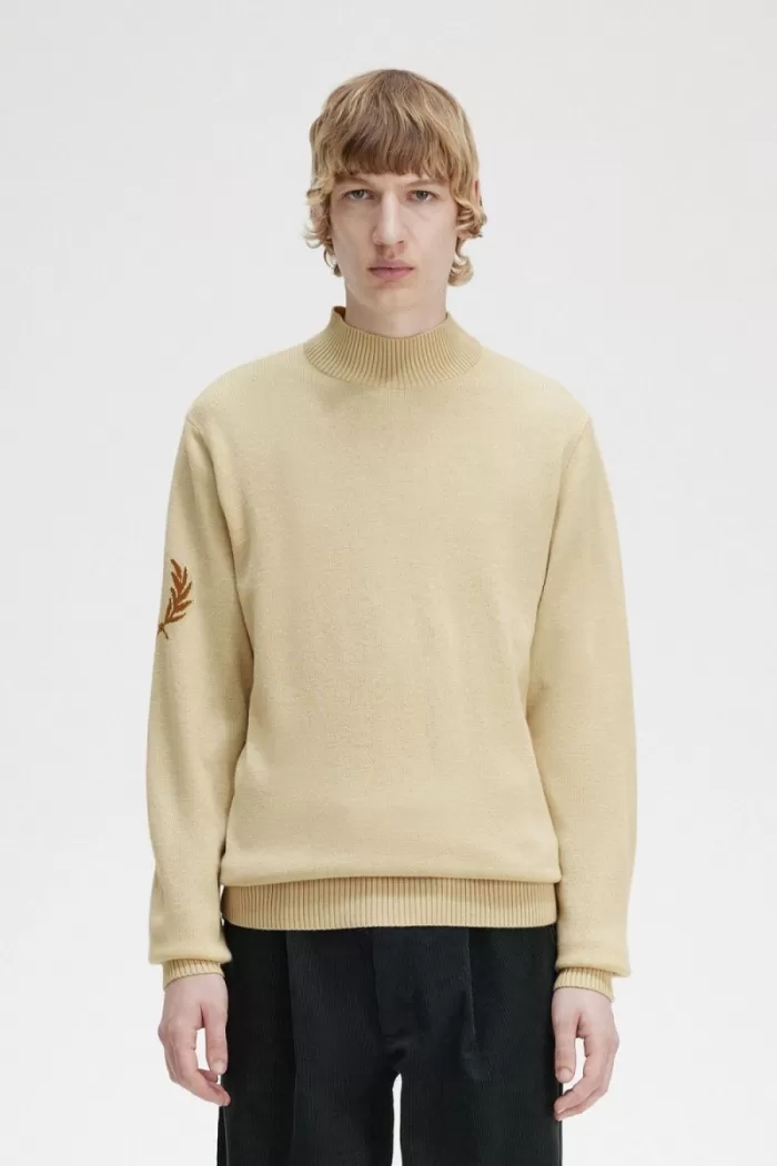 Fred Perry Laurel Wreath Mock Neck Men’s Jumper Oatmeal ZXARM9786