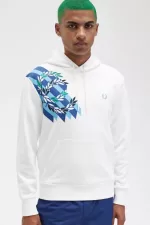 Fred Perry Laurel Wreath Print Hooded Men’s Sweatshirts Snow White QVOKT3172