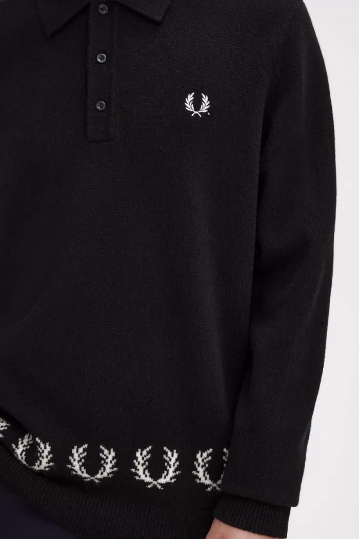 Fred Perry Laurel Wreath Trim Knitted Men’s Shirt Black YXOZF2481