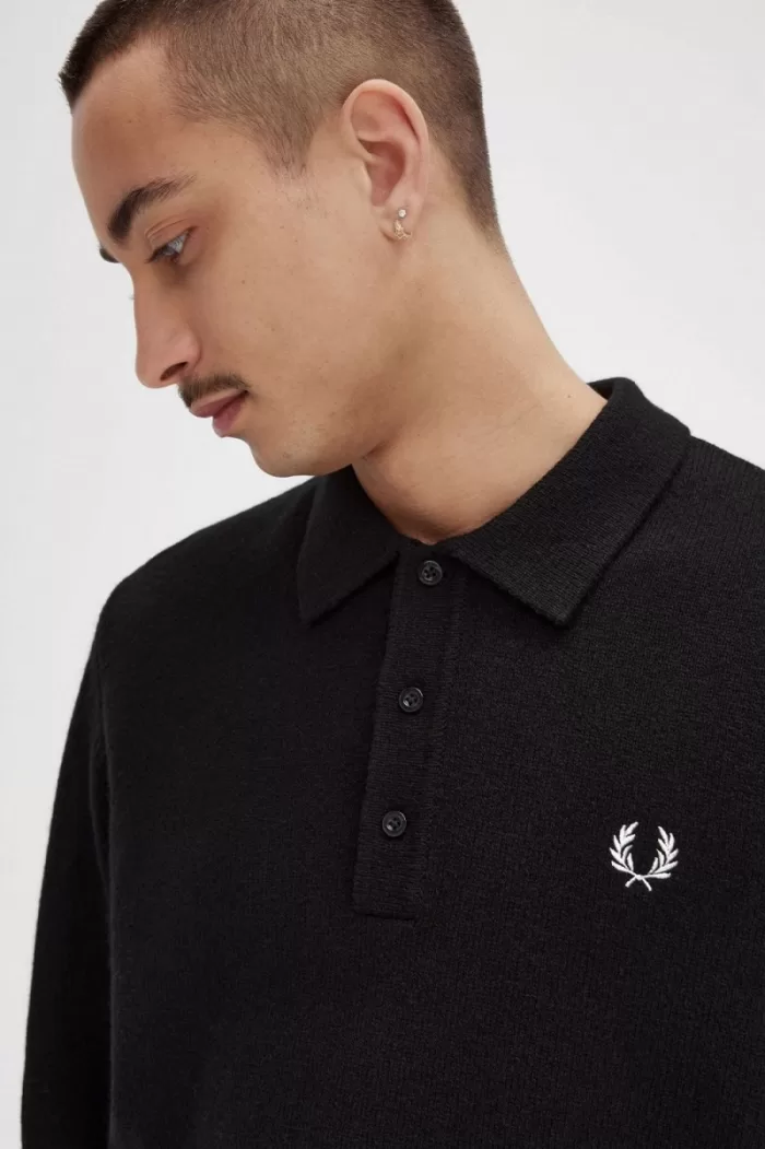 Fred Perry Laurel Wreath Trim Knitted Men’s Shirt Black YXOZF2481