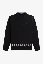 Fred Perry Laurel Wreath Trim Knitted Men’s Shirt Black YXOZF2481