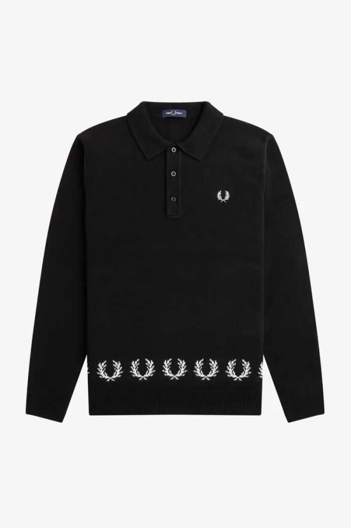 Fred Perry Laurel Wreath Trim Knitted Men’s Shirt Black YXOZF2481