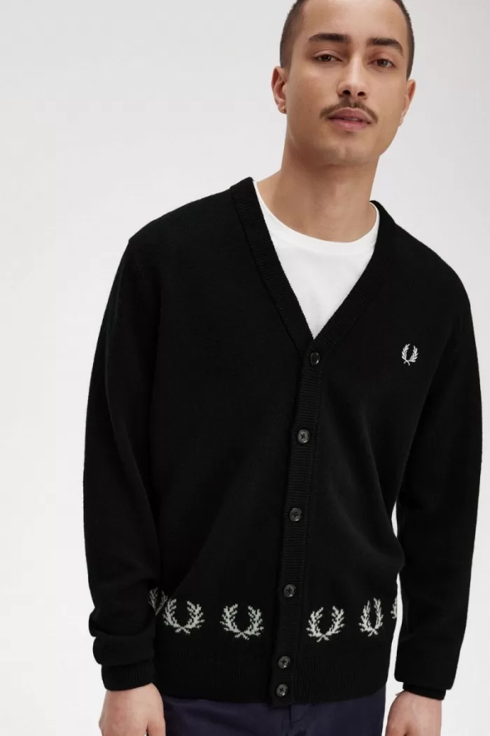 Fred Perry Laurel Wreath Trim Men’s Cardigan Black XLTAV9643