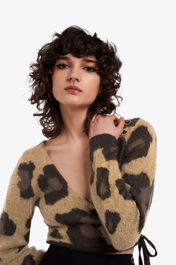 Fred Perry Leopard Wrap Women’s Cardigan Tonal Leopard EAYKJ1648