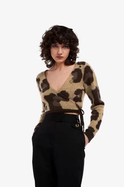 Fred Perry Leopard Wrap Women’s Cardigan Tonal Leopard EAYKJ1648