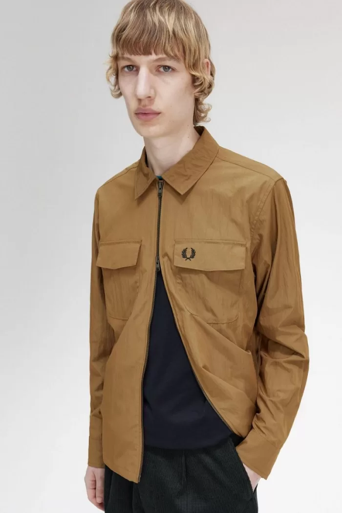 Fred Perry Lightweight Zip-Through Men’s Shirt Brown JITOK5184