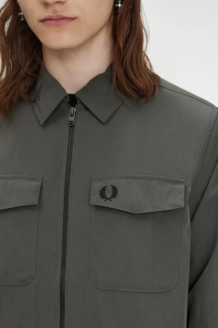 Fred Perry Lightweight Zip-Through Men’s Shirt Field Green MDKZE5830