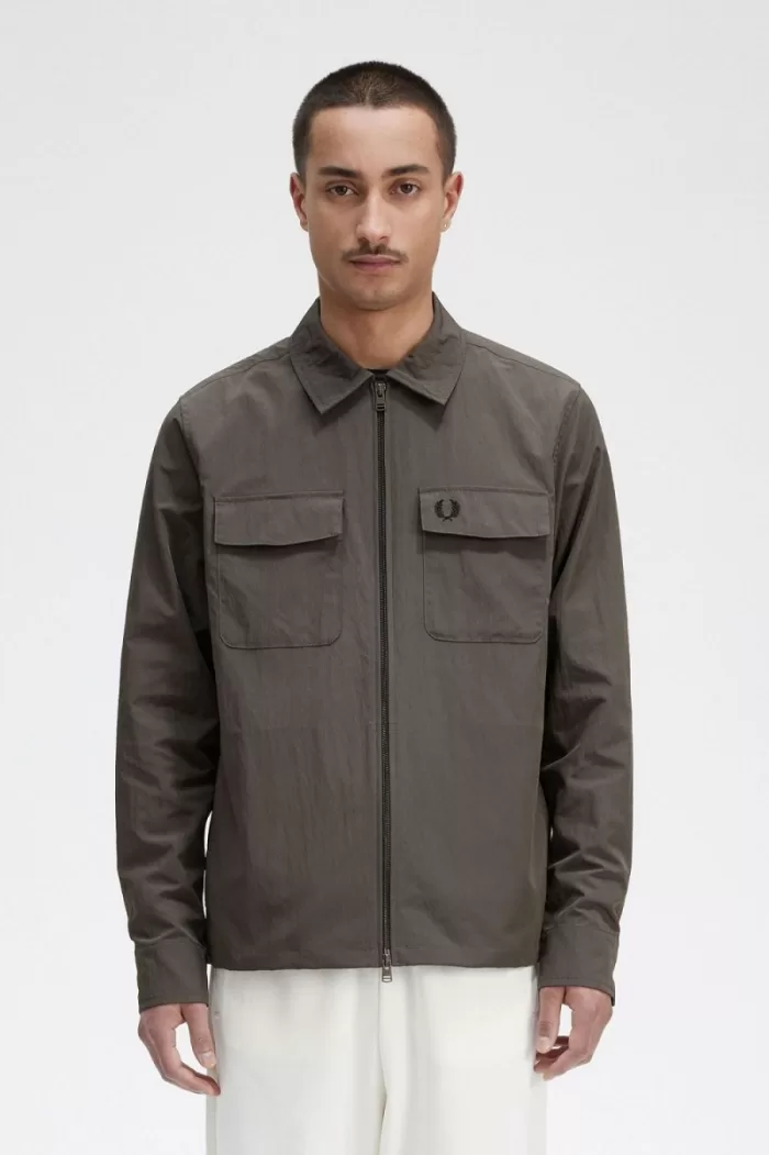 Fred Perry Lightweight Zip-Through Men’s Shirt Field Green MDKZE5830