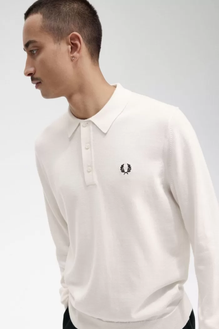 Fred Perry Long Sleeve Knitted Men’s Shirt Beige XMPIV1785