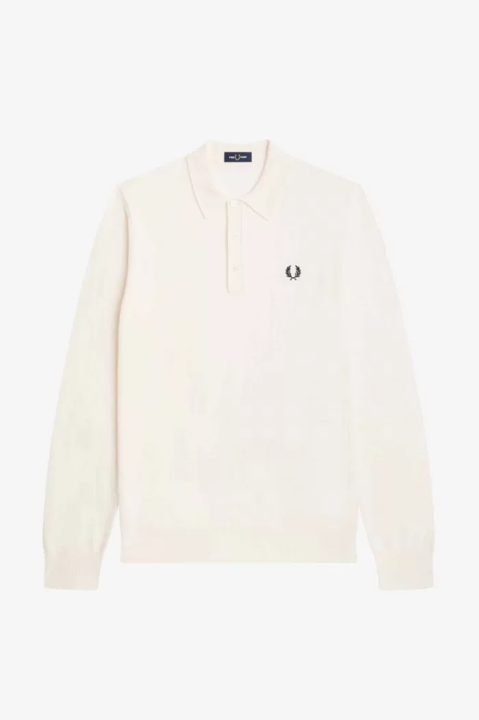 Fred Perry Long Sleeve Knitted Men’s Shirt Beige XMPIV1785