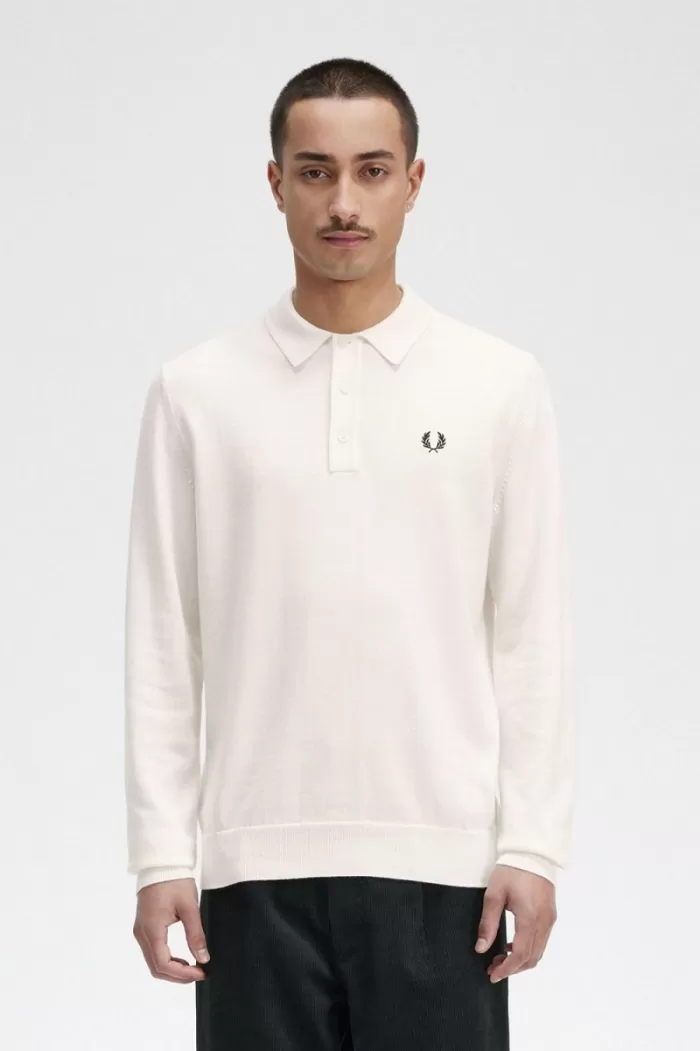 Fred Perry Long Sleeve Knitted Men’s Shirt Beige XMPIV1785