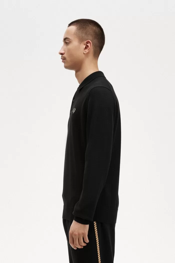 Fred Perry Long Sleeve Knitted Men’s Shirt Black BYQNH9106