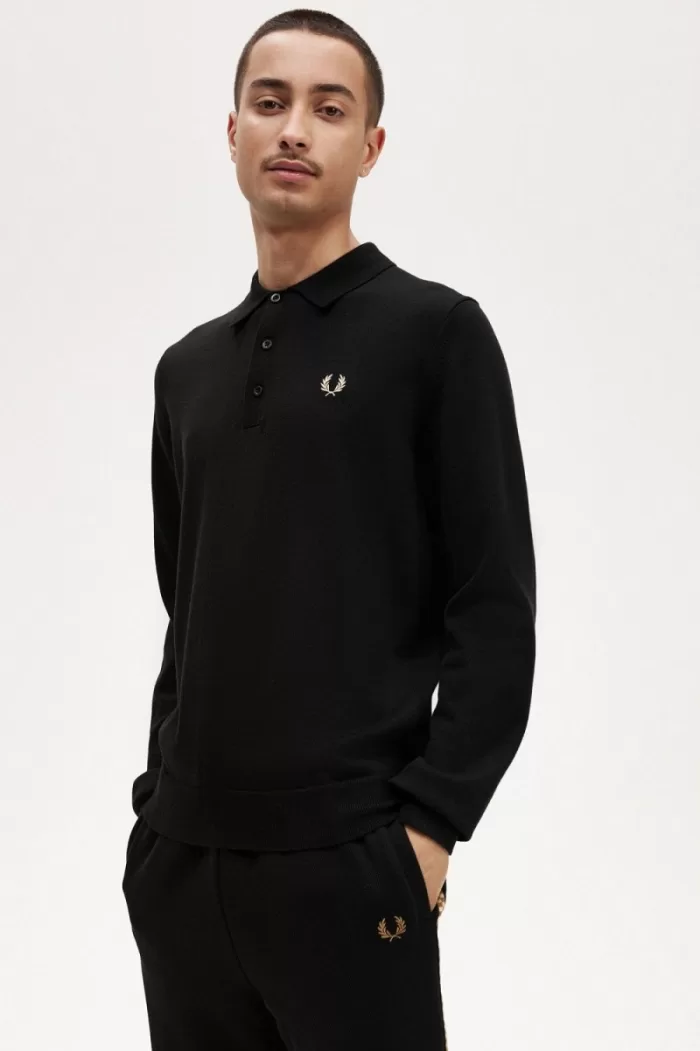 Fred Perry Long Sleeve Knitted Men’s Shirt Black BYQNH9106