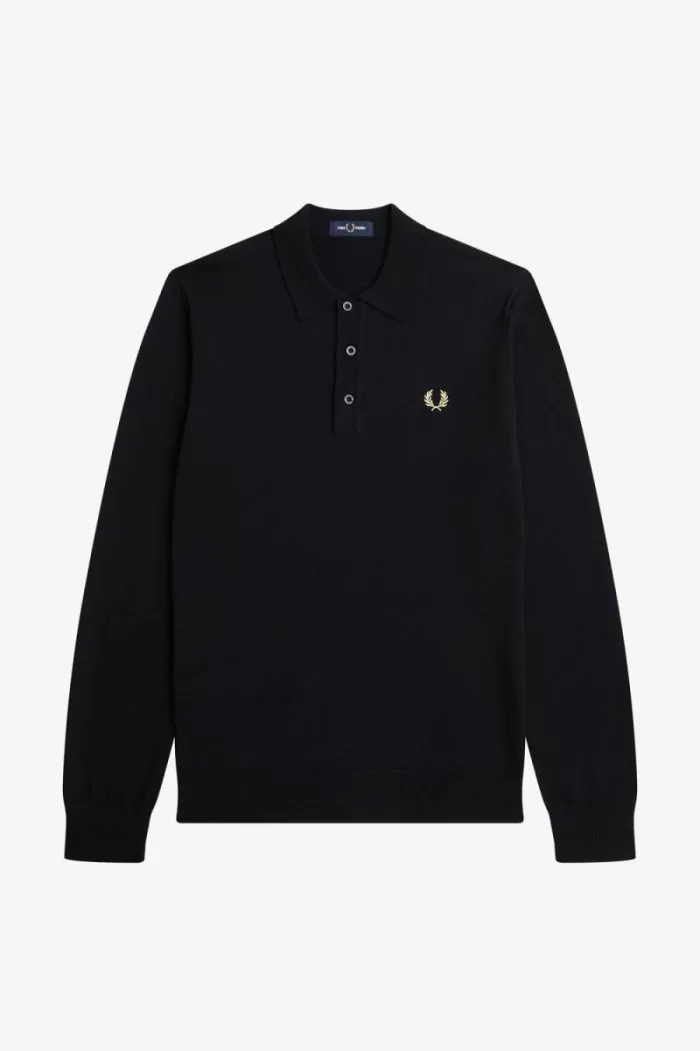 Fred Perry Long Sleeve Knitted Men’s Shirt Black BYQNH9106