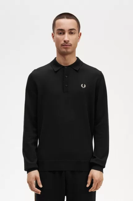 Fred Perry Long Sleeve Knitted Men’s Shirt Black BYQNH9106