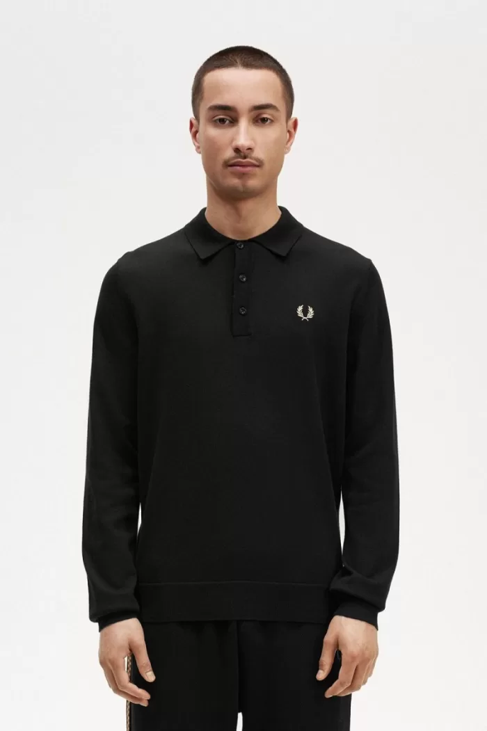 Fred Perry Long Sleeve Knitted Men’s Shirt Black BYQNH9106