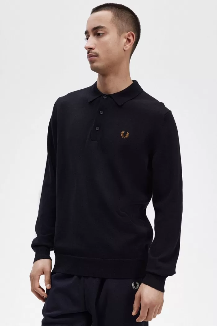 Fred Perry Long Sleeve Knitted Men’s Shirt Navy VCFQY3284