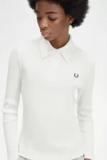 Fred Perry Long Sleeve Ribbed Women’s Polo Shirt Snow White MPDJW6439