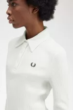 Fred Perry Long Sleeve Ribbed Women’s Polo Shirt Snow White MPDJW6439