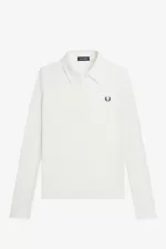 Fred Perry Long Sleeve Ribbed Women’s Polo Shirt Snow White MPDJW6439