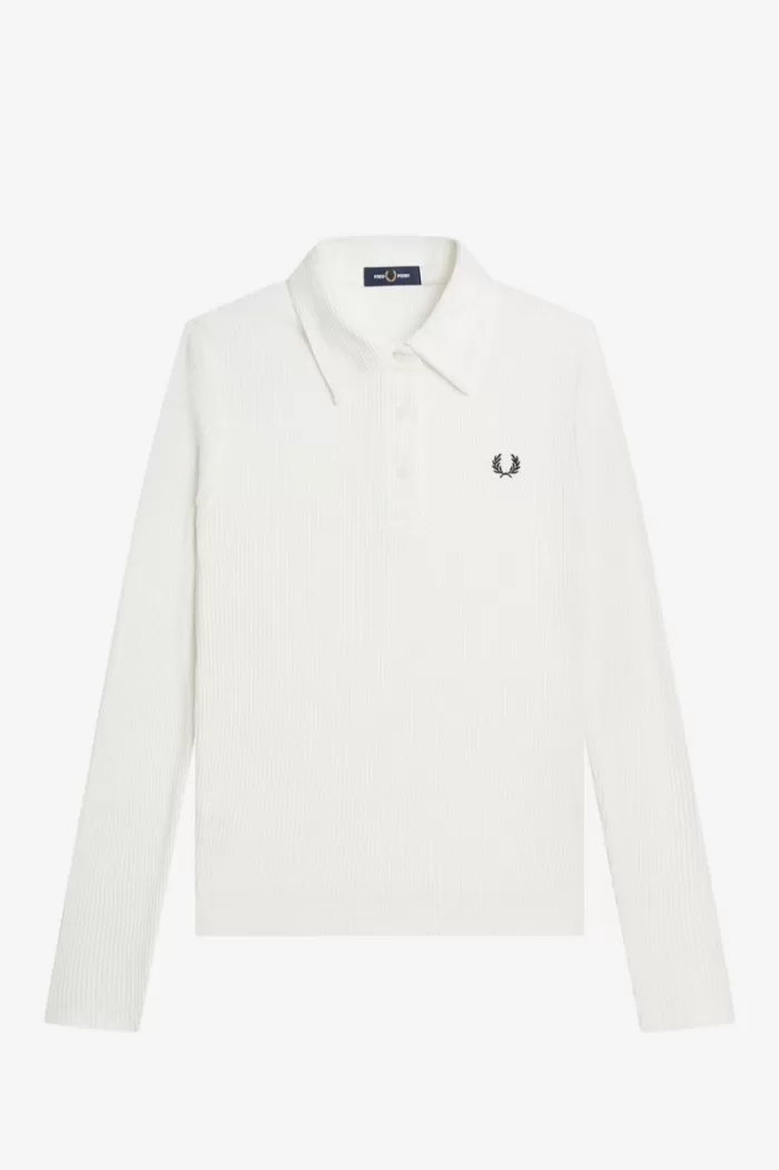 Fred Perry Long Sleeve Ribbed Women’s Polo Shirt Snow White MPDJW6439