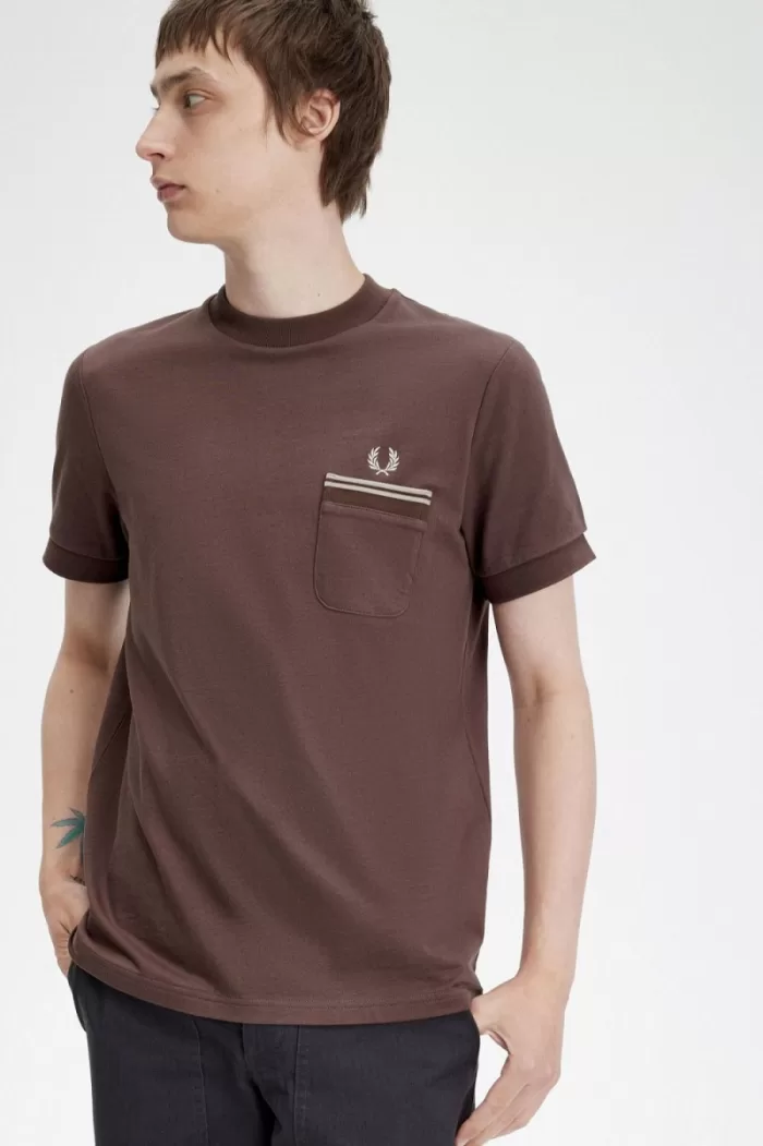 Fred Perry Loopback Jersey Pocket Men’s T-Shirt Dark Red CEFUH6290