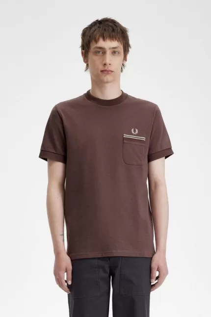 Fred Perry Loopback Jersey Pocket Men’s T-Shirt Dark Red CEFUH6290