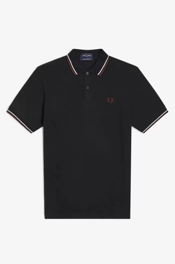 Fred Perry M12 Men’s Shirt Black Beige Oxblood UFDBN4275