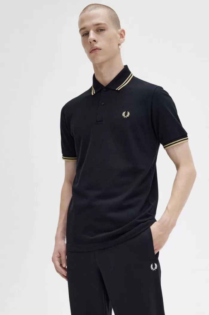 Fred Perry M12 Men’s Shirt Black Champagne JOBZQ6739