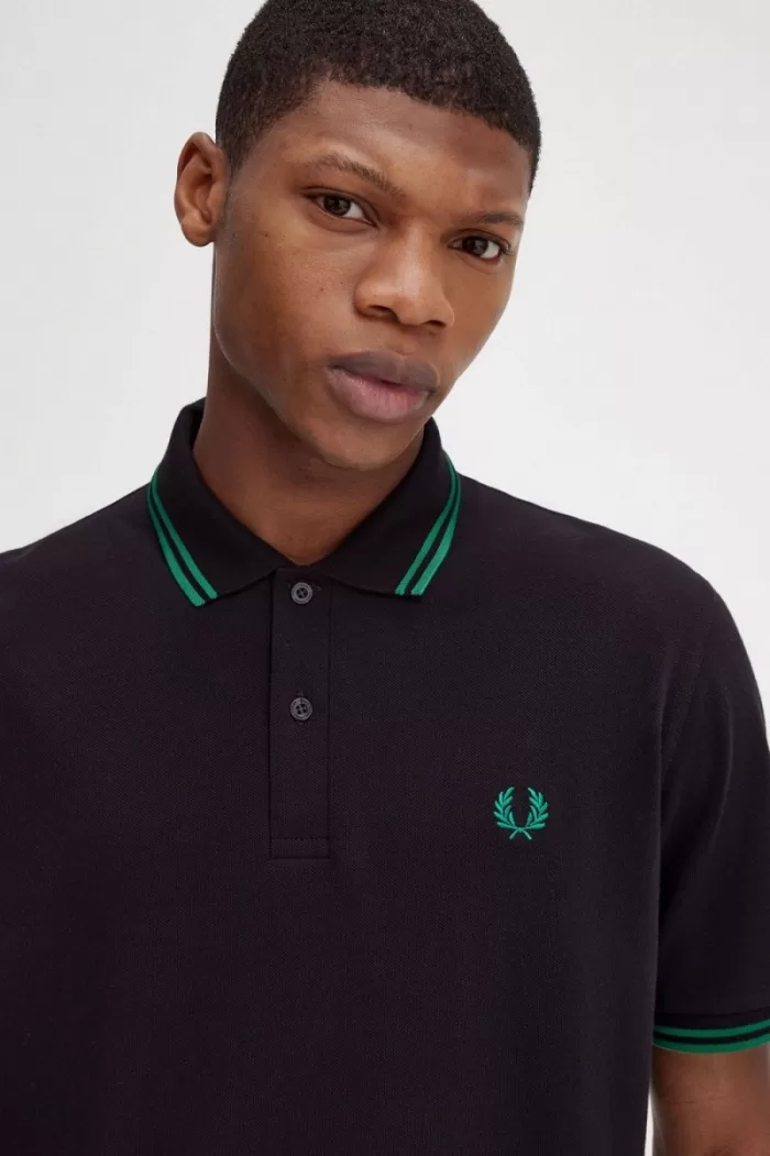 Fred Perry M12 Men’s Shirt Black Green OBKRQ7184