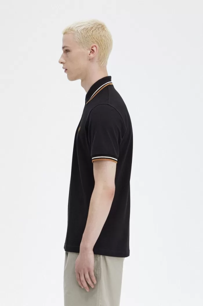 Fred Perry M12 Men’s Shirt Black Oatmeal Dark Coffee WDLSY4976