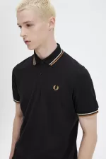 Fred Perry M12 Men’s Shirt Black Oatmeal Dark Coffee WDLSY4976